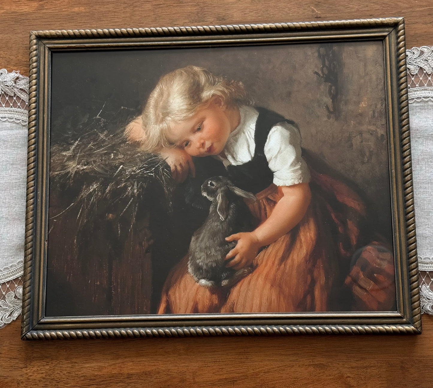 22” x 18” Dark Brown Frame & Girl With Bunny