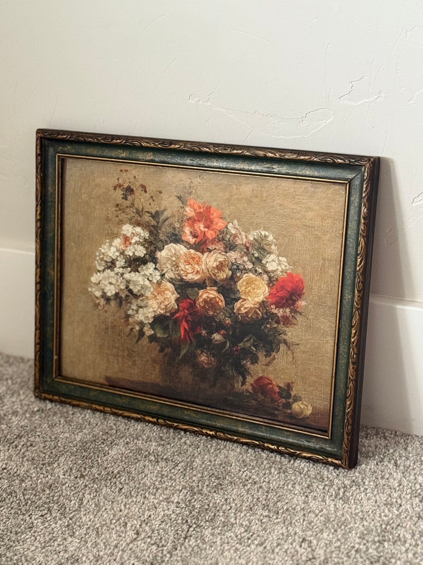 13” x 10” Gold & Green Frame & Floral Print
