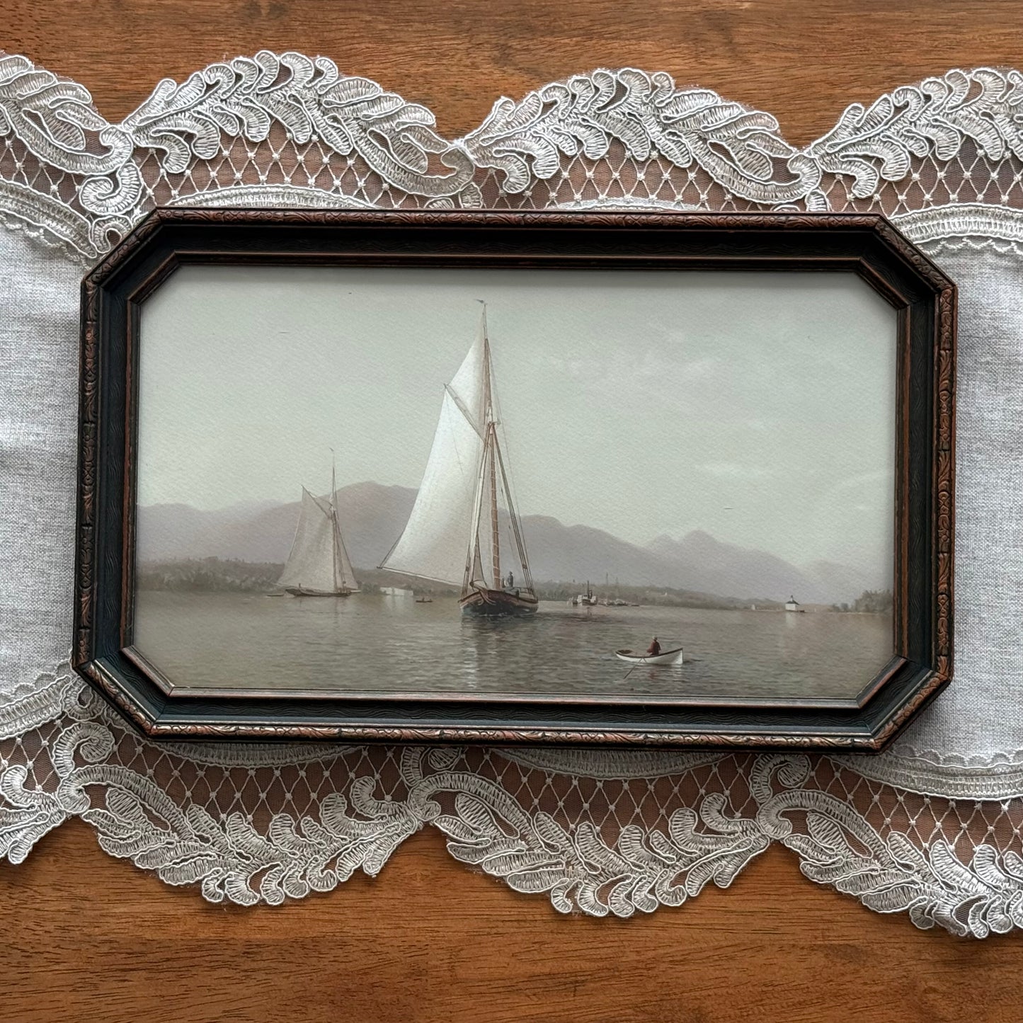 15” x 8” Dark Brown Frame with Sailboat Print