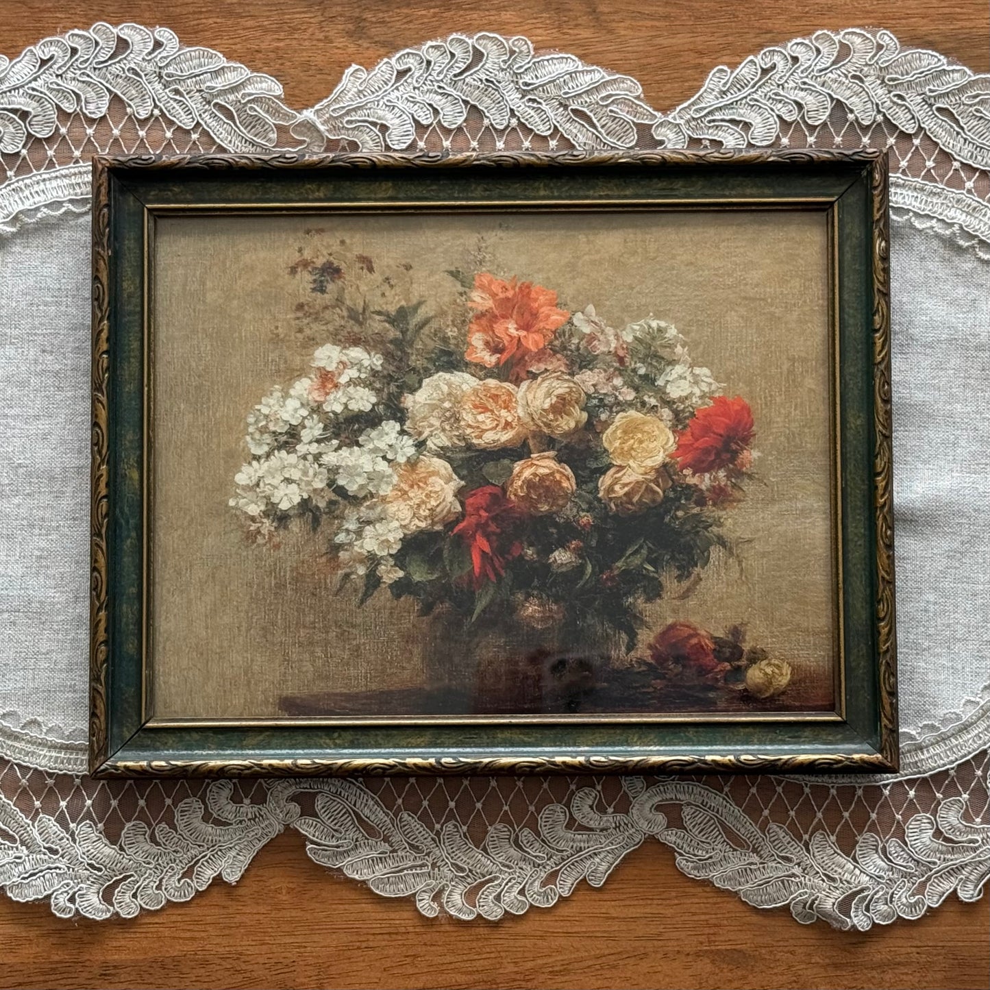 13” x 10” Gold & Green Frame & Floral Print