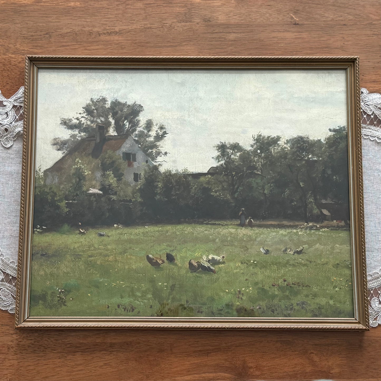 21” x 17” Thin Gold Frame With Country Scene