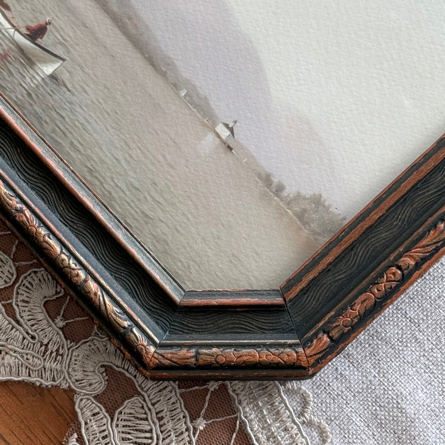 15” x 8” Dark Brown Frame with Sailboat Print