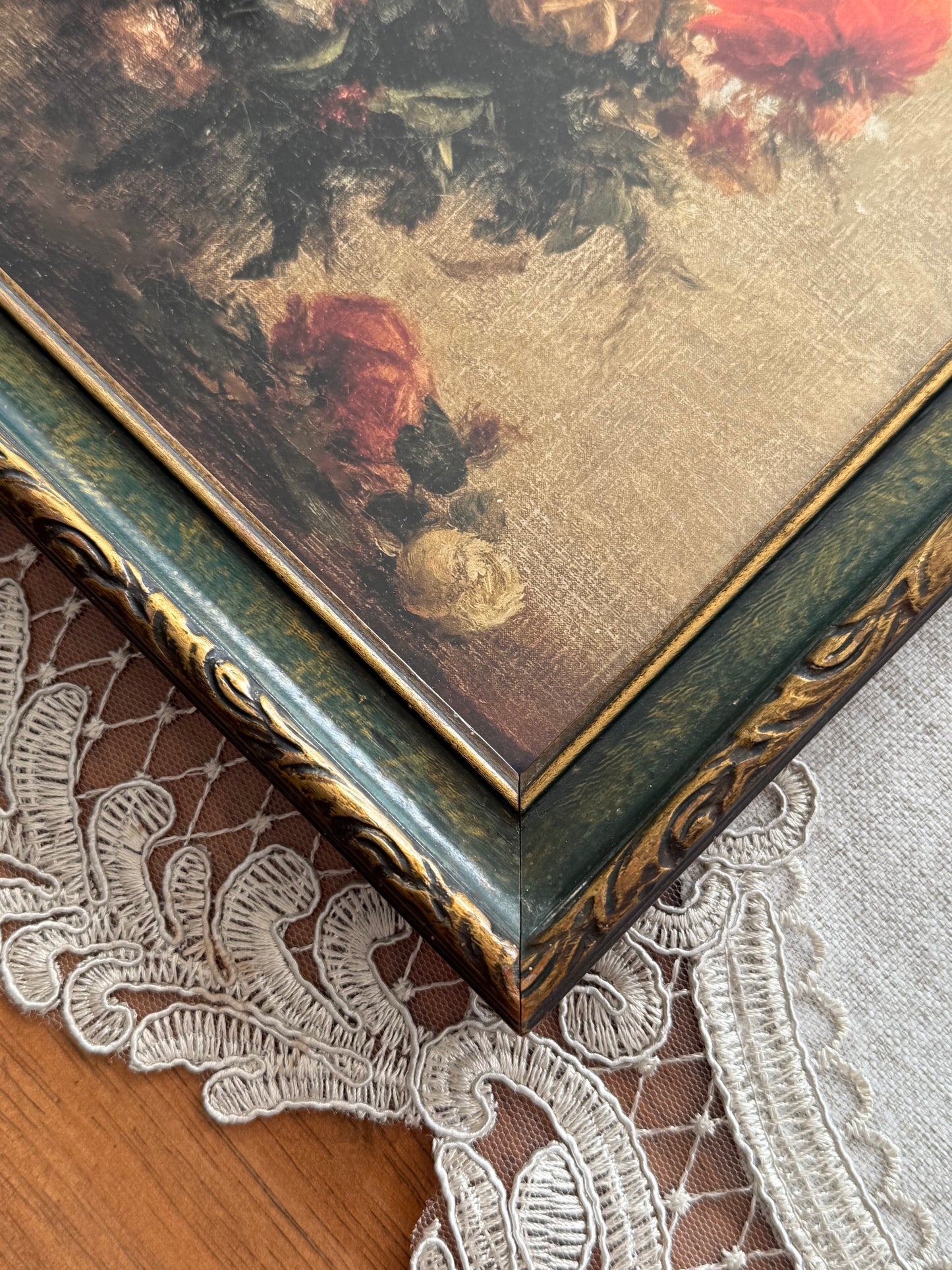13” x 10” Gold & Green Frame & Floral Print