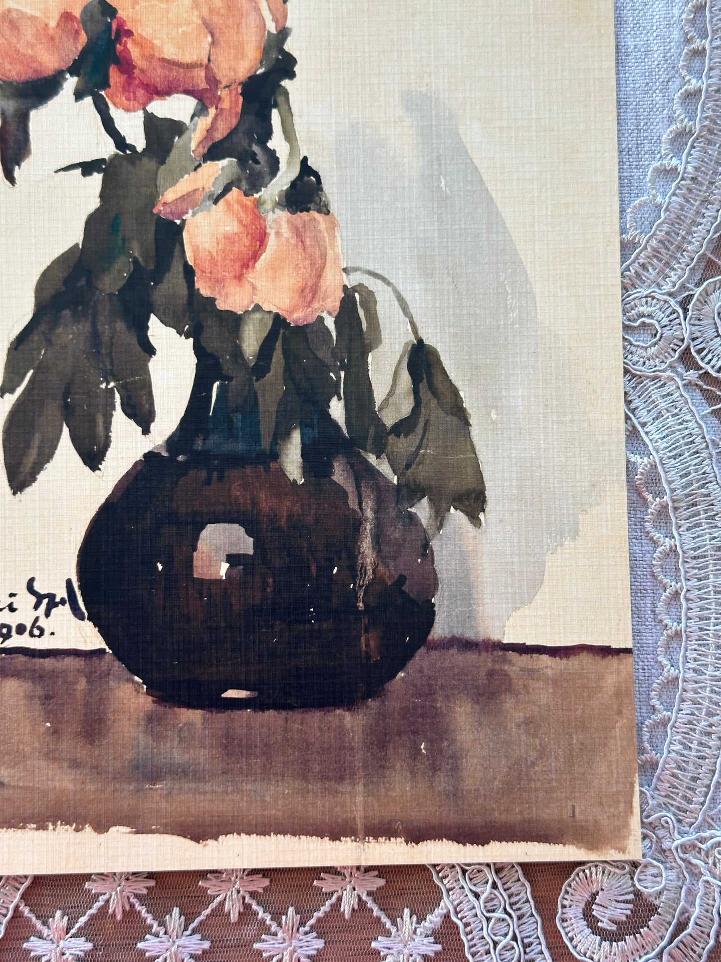 Peonies in a Brown Vase