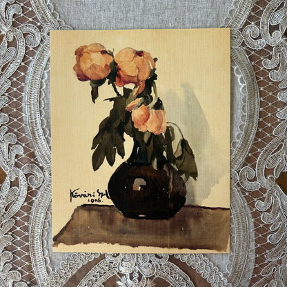 Peonies in a Brown Vase