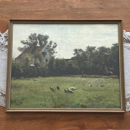 21” x 17” Thin Gold Frame With Country Scene