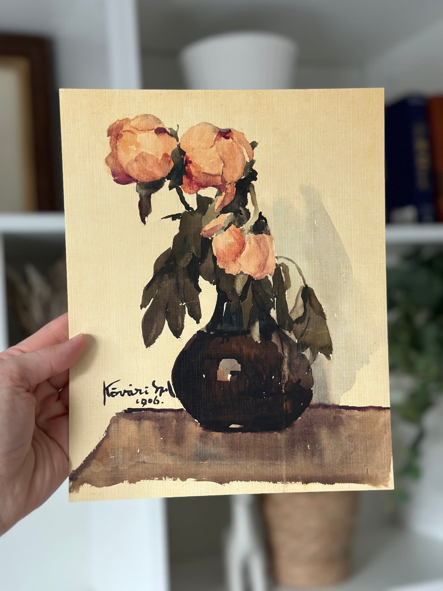 Peonies in a Brown Vase