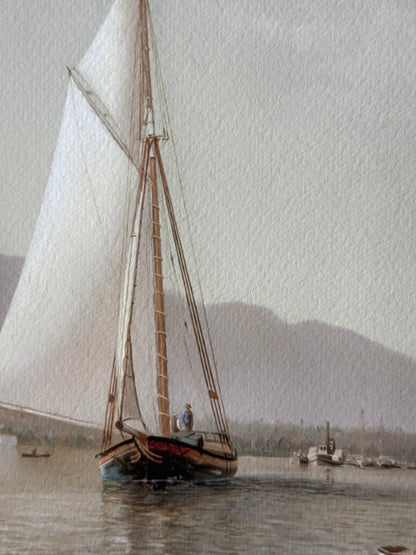 15” x 8” Dark Brown Frame with Sailboat Print