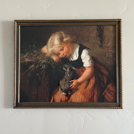 22” x 18” Dark Brown Frame & Girl With Bunny