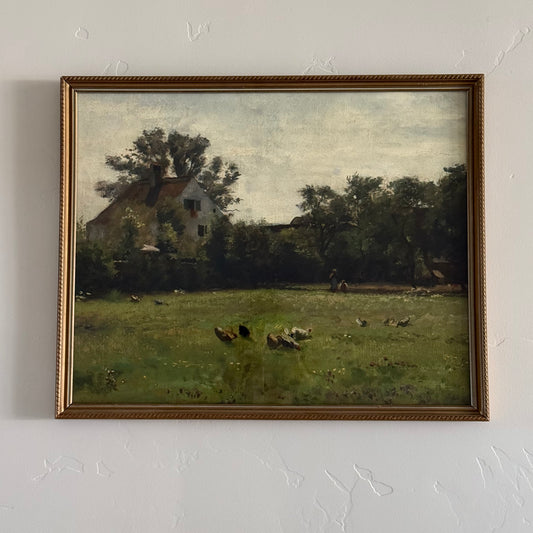 21” x 17” Thin Gold Frame With Country Scene